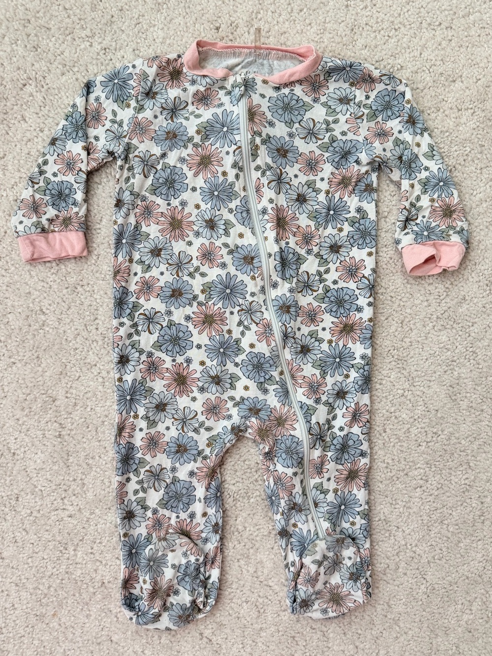 Milkberry Pink & Blue Floral Zip Footed One-Piece